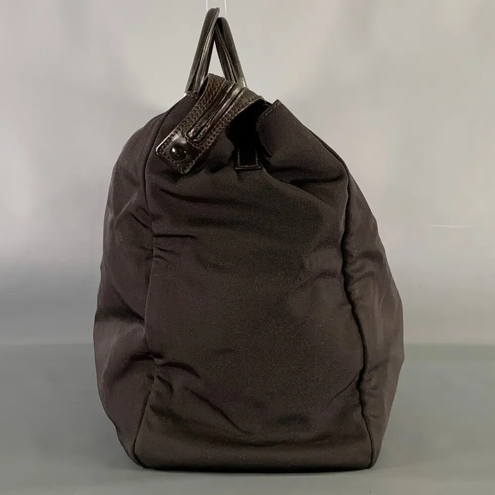GUCCI Brown Leather Trim Nylon Weekender Bags & Leather Goods